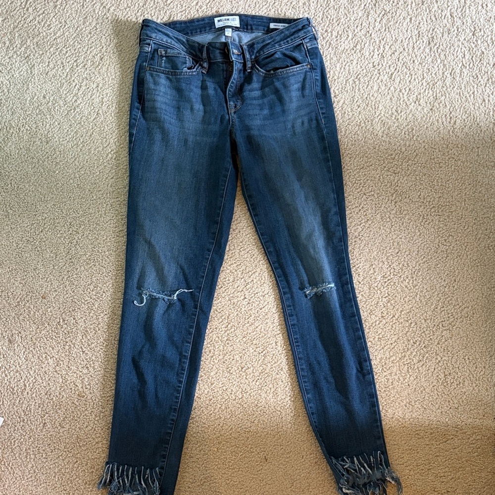 William Rast Dark Indigo Distressed Skinny Jeans with Frayed Hem